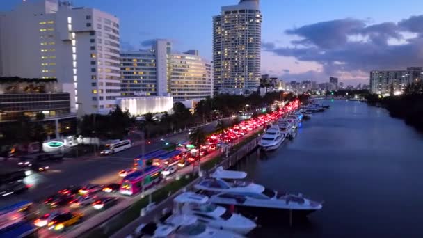 Lotniczy Ruch Łodzi Miami Beach Collins Avenue — Wideo stockowe