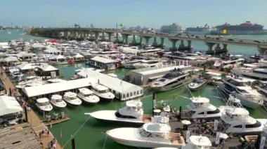 Aerial view Miami boat show and Port of Miami 4k