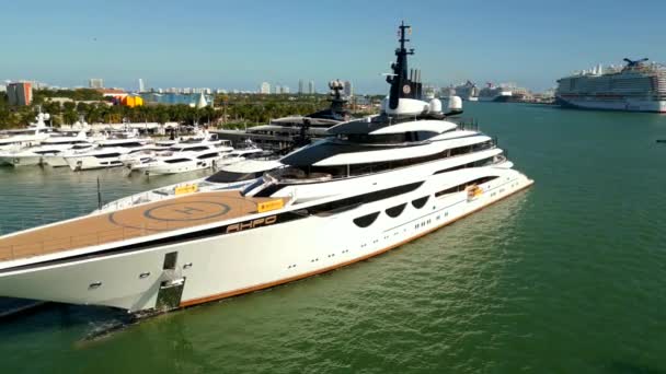 Ahpo Yacht Miami Antenowa Drona Zwiedzanie Wideo — Wideo stockowe