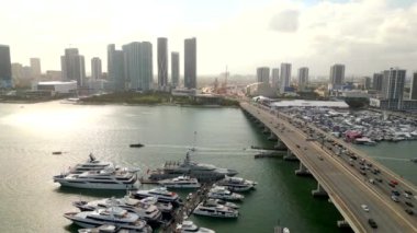 Miami Uluslararası Tekne Fuarı 4k Hava Panorama video