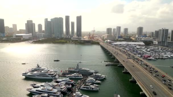 Aerial Panorama Video Miami International Boat Show — Stockvideo