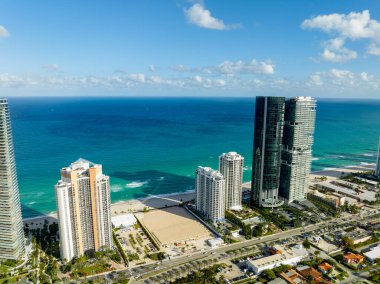 Sunny Isles Beach, FL, USA - February 17, 2023: Aerial photo of St Regis Sunny Isles Residences construction site development