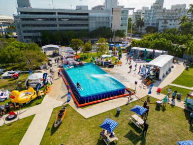Miami, FL, USA - February 18, 2023: Aerial drone photo Miami International Boat Show