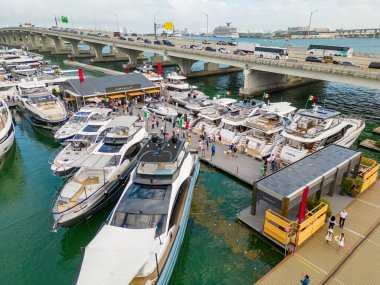 Miami, FL, USA - February 18, 2023: Aerial drone photo Miami International Boat Show