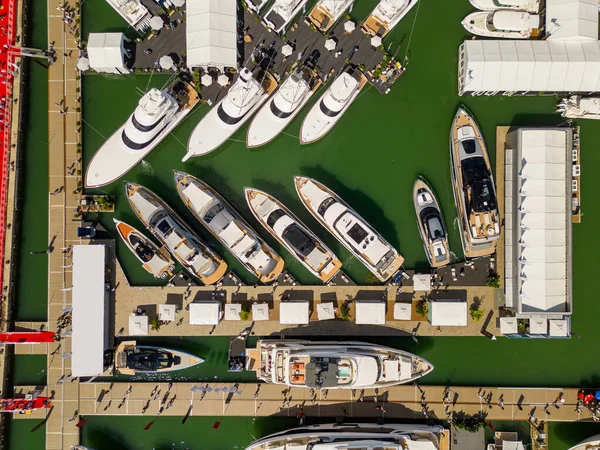 Aerial Overhead Photo Miami International Boat Show Sunday — Stock Photo, Image