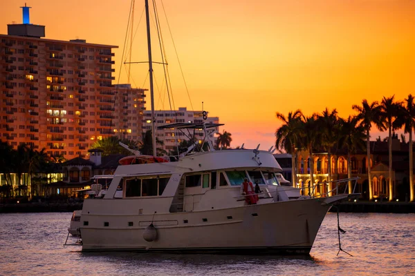 Solnedgång Foto Fort Lauderdale Strandpromenad Scen Med Båtar — Stockfoto