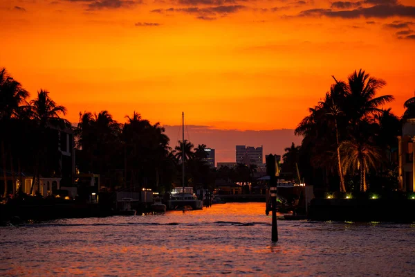 Hermosa Puesta Sol Florida Fort Lauderdale —  Fotos de Stock