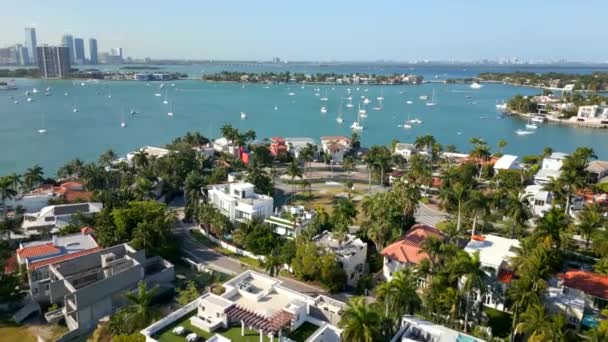 Aerial Drone Footage Miami Beach Mansions Biscayne Bay — Stock Video