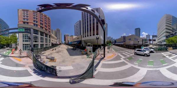 Brickell 2023年4月23日 360度四角形の写真建設中のマイアミ フラグラー通り改修とアップグレード — ストック写真
