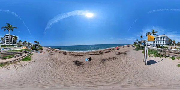 stock image Palm Beach, FL, USA - May 11, 2023: 360 VR equirectangular photo of Palm Beach ocean and sand near lifeguard