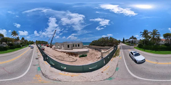 美国佛罗里达州棕榈滩 2023年5月11日 美国加州棕榈滩正在建造的豪华海滨别墅的Vr等长方形照片 — 图库照片