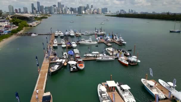 Letecké Drone Záběry Miami Soflo Boat Show Květen 2023 — Stock video