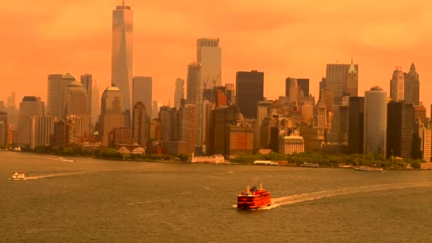 Luchtfoto New York City Nyc Gloeit Oranje — Stockvideo
