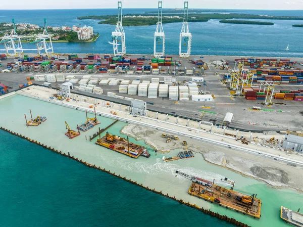 Miami Usa June 2023 Aerial Photo Port Miami Construction Growing — Stock Photo, Image