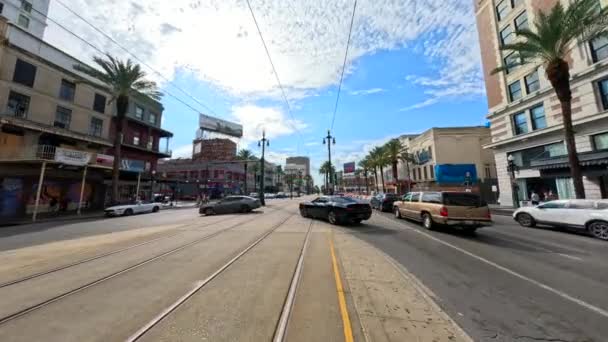 Kolo Jízda Pov Red Canal Streetcar Line Downtown New Orleans — Stock video