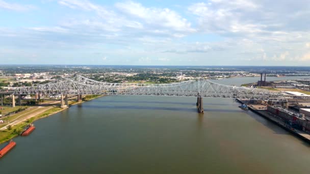 Aerial Drone Video Crescent City Connection Mississippi River Nowy Orlean — Wideo stockowe