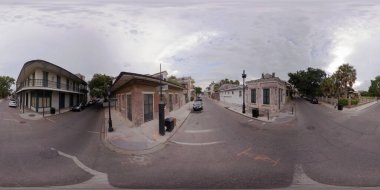 New Orleans Fransız Bölgesi 'nin tarihi mimarisinin 360 vr eşdörtgen görüntüsü