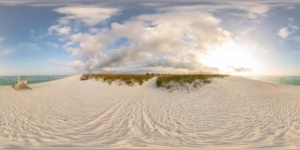 360 Prostokątne Zdjęcie Rano Plaży Pensacola Zatoka Meksykańska Wschód Słońca — Zdjęcie stockowe