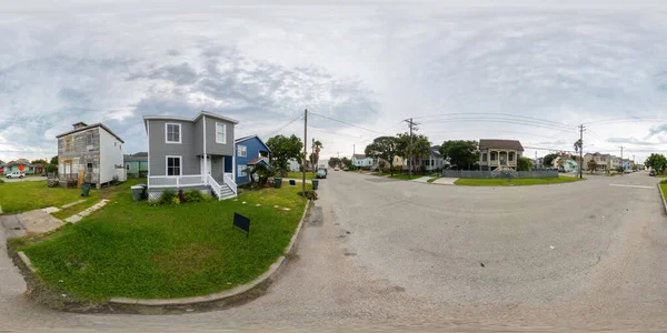 360 Prostokątne Zdjęcie Domów Mieszkalnych Wyspie Galveston Texas — Zdjęcie stockowe