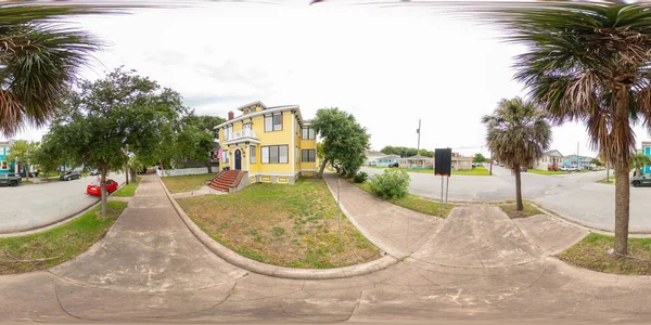 360 Equirettangolare Foto Case Residenziali Sull Isola Galveston Texas — Foto Stock