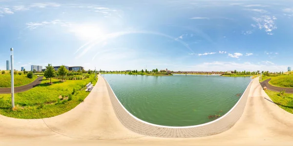 360 Equirettangolare Foto Scissortail Park Downtown Oklahoma City — Foto Stock