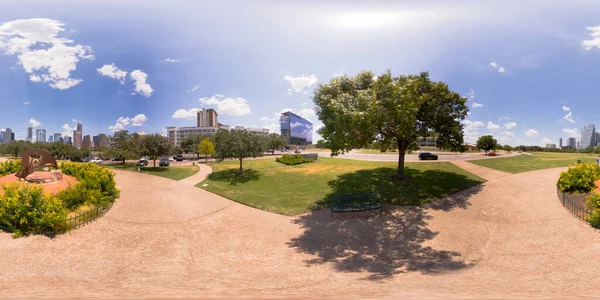 360 Ekvirektangulära Foto Park Scen Downtown Austin Texas Vid Coloradofloden — Stockfoto