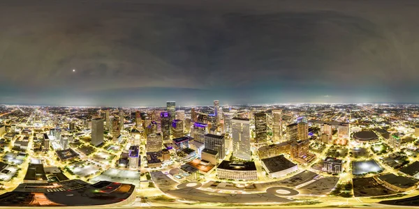 Drone Aereo 360 Equirettangolare Foto Panorama Downtown Houston Texas Notte — Foto Stock