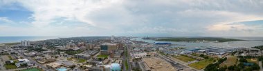 Galveston, FL, ABD - 23 Temmuz 2023: Hava Panorama Port Galveston 