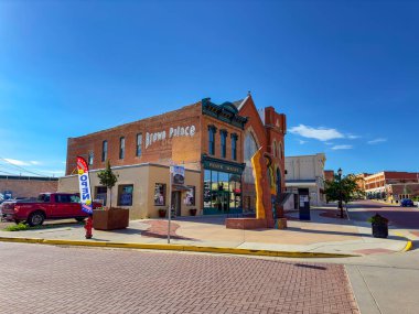 Trinidad, CO, ABD - 26 Temmuz 2023: Trinidad Colorado 'nun merkezindeki tarihi iş yerlerinin fotoğrafları