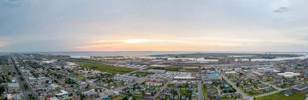 Légi Panoráma Naplemente Port Galveston Texas Felett — Stock Fotó