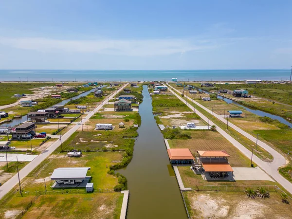 Port Bolivar Texas Huizen Verhoogd Als Gevolg Van Frequente Stormvloeden — Stockfoto