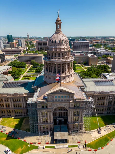Aerial Drone Photo Texas Capitol Building Austin Repair Renovation Circa — Stock Photo, Image