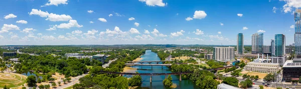 Aerial Panorama Colorado River Downtown Austin Texas — Stock Photo, Image