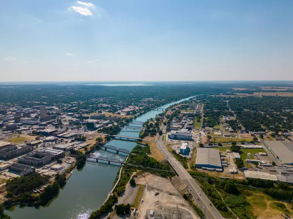 Aerial Photo Brazoa River Bridges Waco Texas — Stock Photo, Image