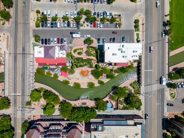 Aerial Overhead Photo Riverwalk Downtown Pueblo Colorado — Stock Photo, Image