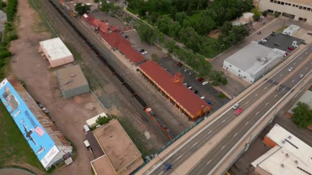 Повітряний Безпілотник Відео Доставки Вугілля Поїзд Колорадо Спрінгс Утиліти Електростанції — стокове відео