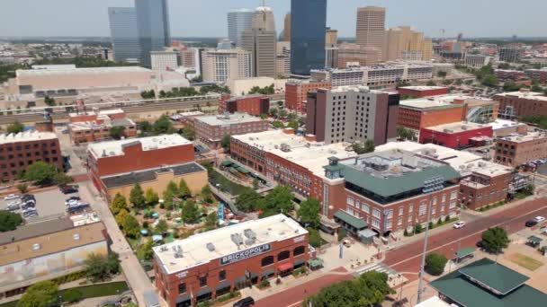 Flygdrönare Video Bricktown Downtown Oklahoma Stad Usa — Stockvideo
