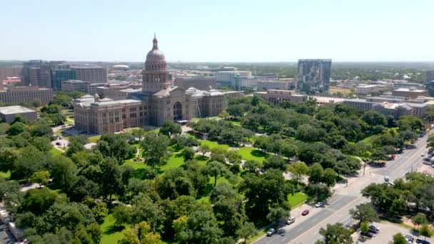 Abordagem Aérea Vídeo Texas Capitol Buidling Austin — Vídeo de Stock