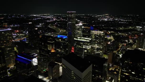 Flyg Natt Omloppsbana Downtown Houston Texas Usa 2023 — Stockvideo