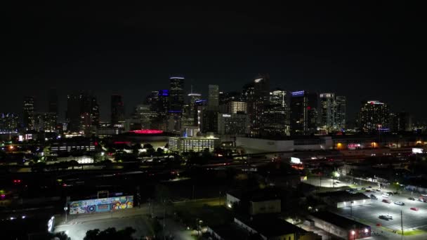 Night Aerial Reveal Houston Texas Toyota Center Stadium Circa 2023 — Stock Video