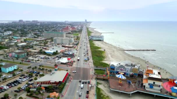 Aerial Video Seawall Boulevard 25Th Street Galveston Beach Texas — Stock Video