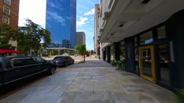 Joggare Perspektiv Pov Löper Genom Centrum Oklahoma City Sommaren 2023 — Stockvideo