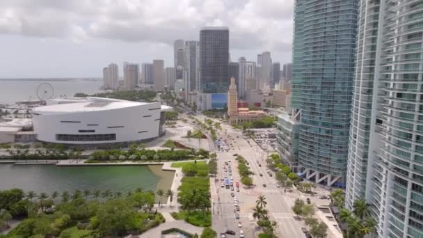 Vídeo Aéreo Kaseya Center Downtown Miami Agosto 2023 — Vídeo de Stock