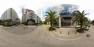 Fort Lauderdale, FL, ABD - 25 Ağustos 2023: Şehir merkezi Fort Lauderdale 360 eşdörtgen fotoğraf Broward Finans Merkezi