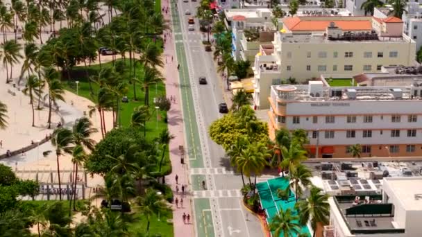 Flygflygning Över Ocean Drive Miami 2023 Sommar — Stockvideo