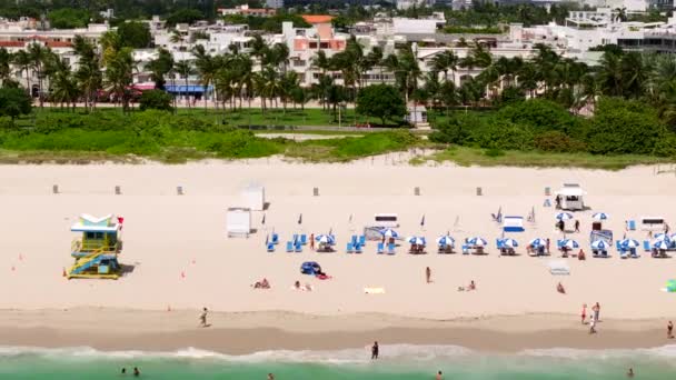 Miami Beach Florida Stock Drone Video Över Havet Och Hotell — Stockvideo