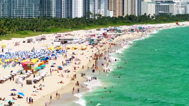 Flygfoto Miami Beach Labor Dag Eller Vår Paus Helg Drönare — Stockvideo