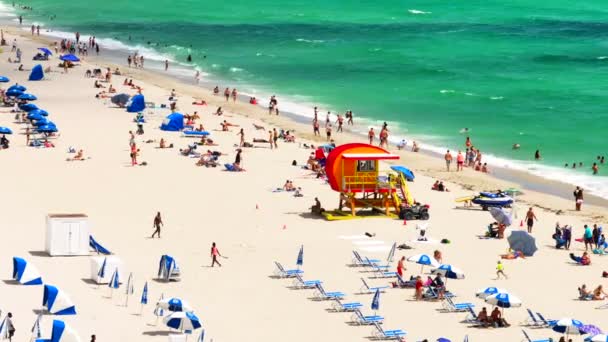 Miami Usa Září 2023 Miami Beach Záchranář Věž Záběr Teleobjektivem — Stock video
