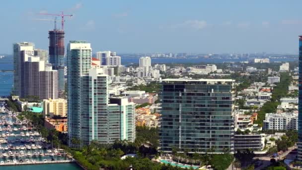 Aerial panning drone video Miami Beach highrise condos