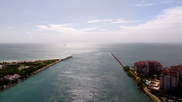 Lotnicze Drony Wideo Wlot Miami Oceanu — Wideo stockowe